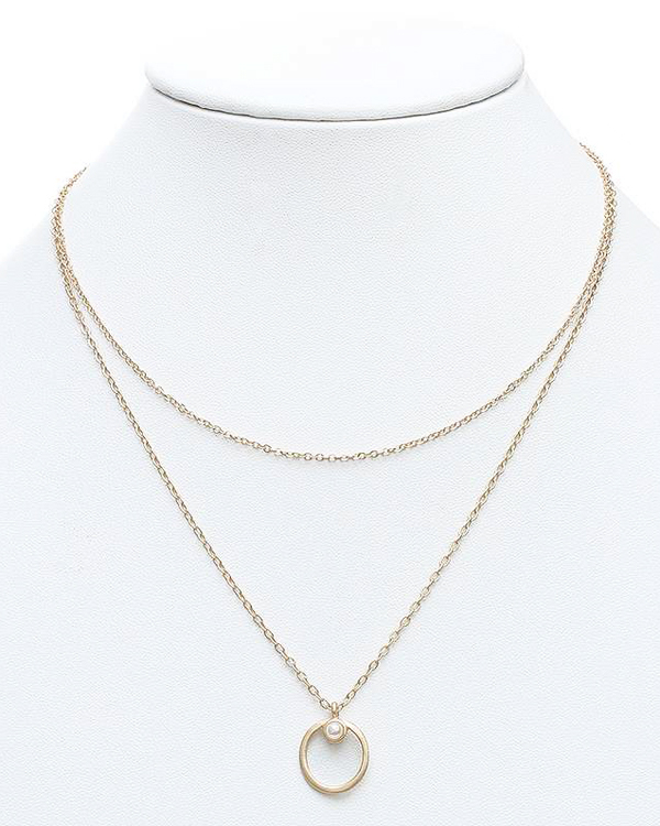 GEOMETRIC PATTERN AND PEARL PENDANT DOUBLE LAYER NECKLACE