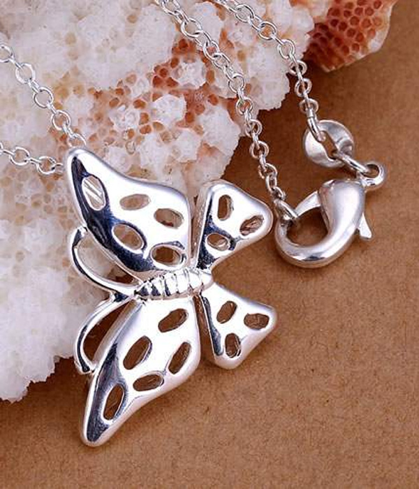 925 STERLING SILVER PLATING BUTTERFLY PENDANT NECKLACE