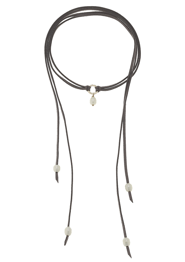 FRESHWATER PEARL AND LEATHER CORD CHOKER NECKLACE