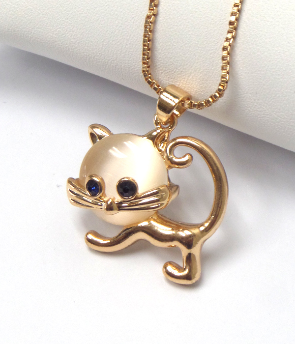 CRYSTAL EYED CAT PENDANT NECKLACE