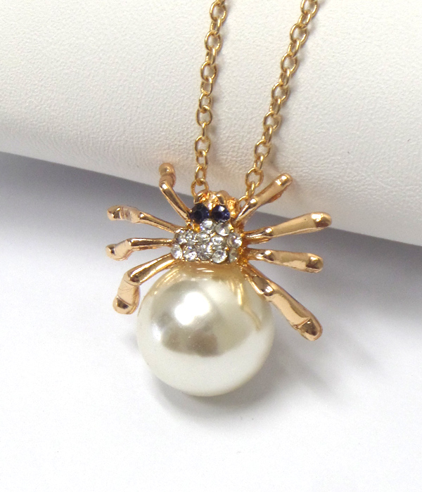 SWAROVSKI INSPIRED CRYSTAL AND PEARL SPIDER PENDANT NECKLACE