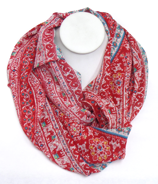 ELEPHANT AND FLORAL PATTERN INFINITY SCARF