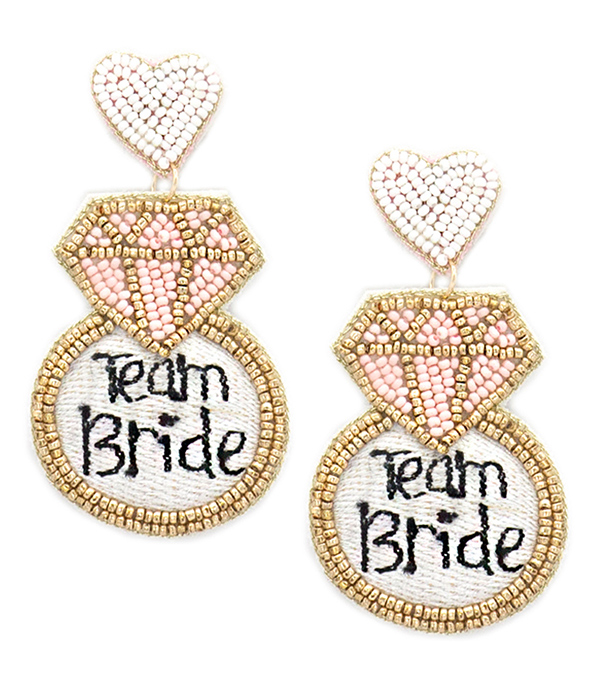 HANDMADE MULTI SEEDBEAD BRIDAL THEME RING EARRING - TEAM BRIDE