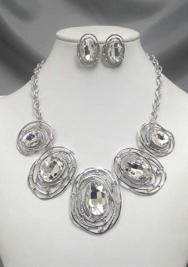 FACET GLASS AND METAL ART NECKLACE EARRING SET