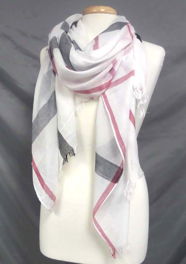 PLAID PATTERN AND FRINGE EDGE POLYESTER SCARF