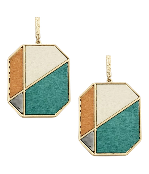 COLOR BLOCK WOOD OCTAGON EARRING