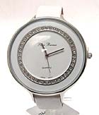 CRYSTAL DECO ROUND FACE AND LEATHER BAND WATCH