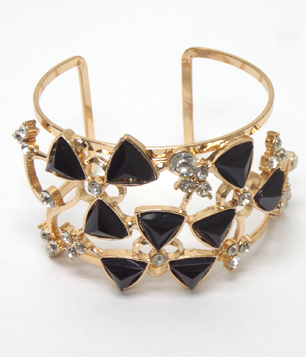 CRYSTAL AND FACET TRIANGLE DECO  CUFF BRACELET