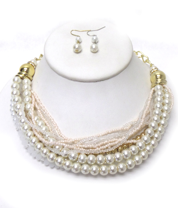 MULTI LAYERS OF PEARL AND BEADS NECKLACE SET