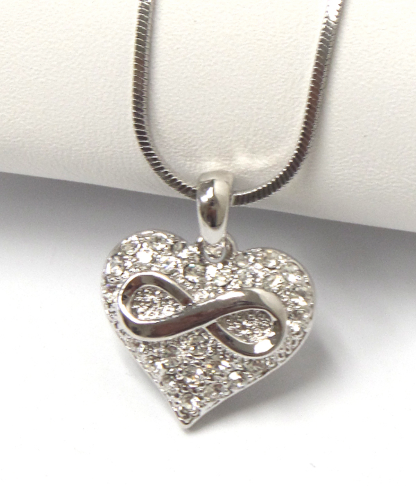 WHITEGOLD PLATING CRYSTAL INFINITY AND HEART PENDANT NECKLACE