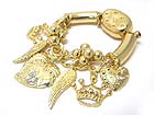 CRYSTAL STUD CROWN HEART PEACE CHARM DANGLE METAL BAR LINK BRACELET