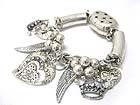 CRYSTAL STUD CROWN HEART PEACE CHARM DANGLE METAL BAR LINK BRACELET