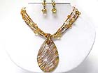 MURANO GLASS ART PEANDANT MULTI STRAND CHIP STONE NECKLACE EARRING SET