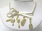 BEAUTY SHOP THEME DRYER BRUSH COMB MIRROR DANGLE LARGE SCISSORS LINK NECKLACE - Wholesale Jewelry