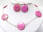 MULTI ROUND SHELL ART DISK LINK NECKLACE EARRING SET 