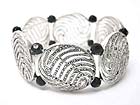 MARCASITE LOOK METAL DISK AND GLASS BEADS STRETCH BRACELET