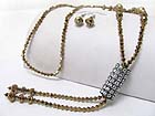 CRYSTAL CYLINDER JOINT METALLIC BEADS LONG NECKALCE SET