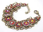 CRYSTAL AND SEED BEADS ART DISK AND DUAL METAL CHAIN LINK BRACELET