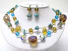 DOUBLE STRAND MIXED NATURAL STONE AND BEASDS NECKALCE EARRING SET