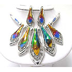 CRYSTAL AND ENAMELED TEXTURED METAL BARS DROP NECKLACE EARRING SET