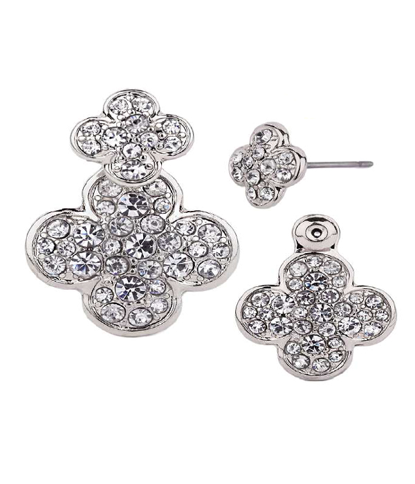 CRYSTAL PAVE DOUBLE SIDED CLOVER FRONT AND BACK EARRINGS