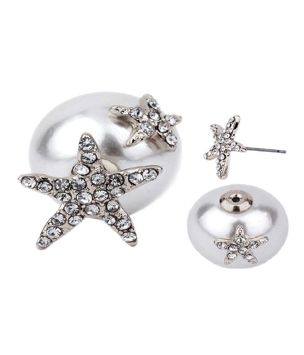 CRYSTAL STARFISH AND PEARL DOUBLE SIDED FRONT AND BACK EARRINGS