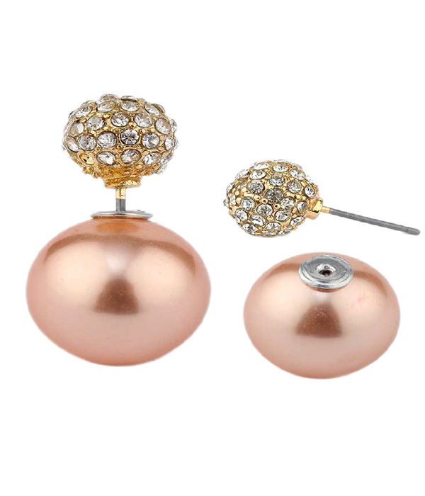 CRYSTAL FIREBALL AND PEARL DOUBLE SIDED FRONT AND BACK EARRINGS