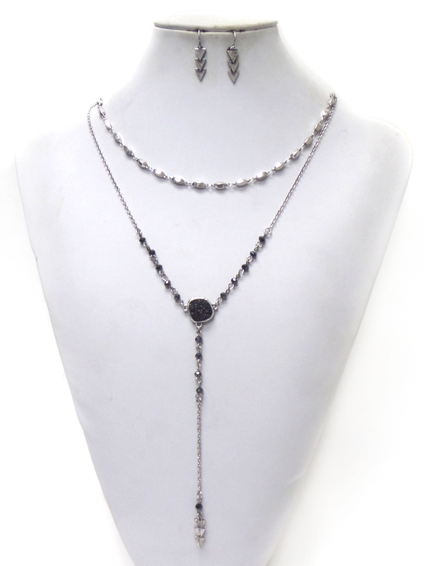 TWO LAYER BEADS DROP NECKLACE SET 