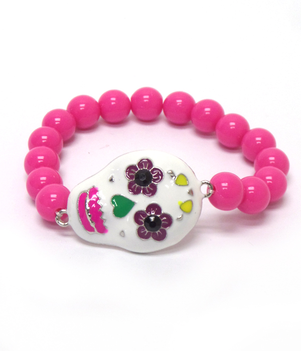 DAY OF THE DEATH COLORFUL SUGAR SKULL LINKED BEADS BRACELET