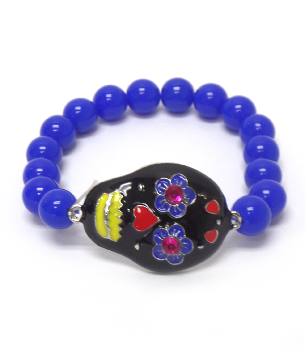 DAY OF THE DEATH COLORFUL SUGAR SKULL LINKED BEADS BRACELET