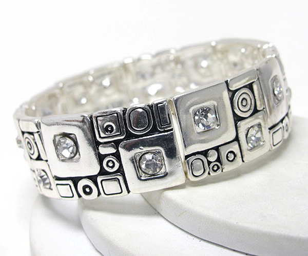 MULTI SQUARE AND CRYSTAL ACCENT STRETCH BRACELET
