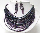 MULTI ROW SEED BEADS CHAIN AND FIGURINE ACCENT NECKLACE EARRING SET