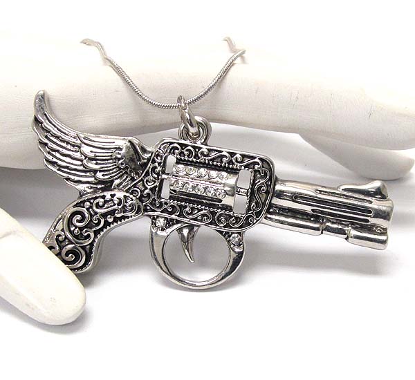 CRYSTAL GUN AND WING NECKLACE