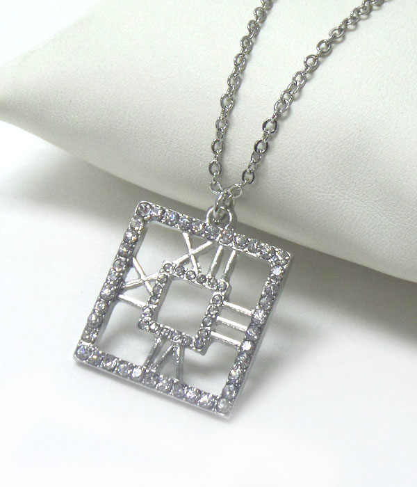 CRYSTAL SQUARE AND ROMAN LETTER PENDANT NECKLACE