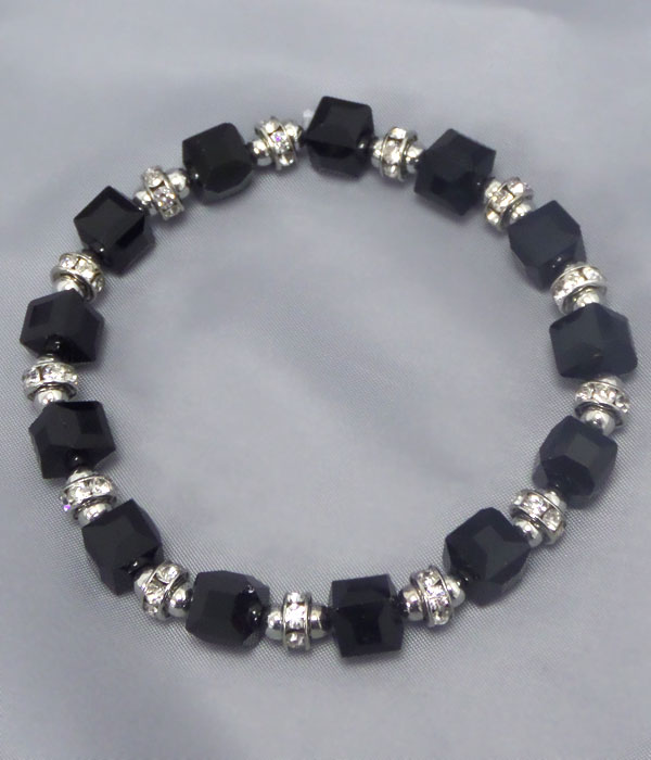 RONDELLE AND CRYSTAL CUBE STRETCH BRACELET