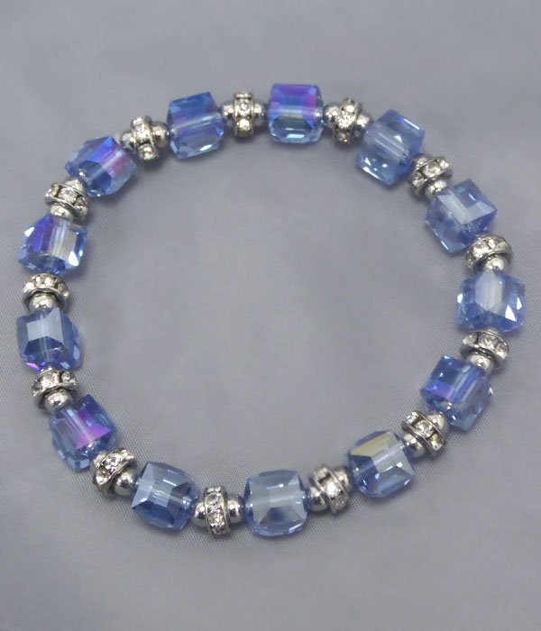 RONDELLE AND CRYSTAL CUBE STRETCH BRACELET