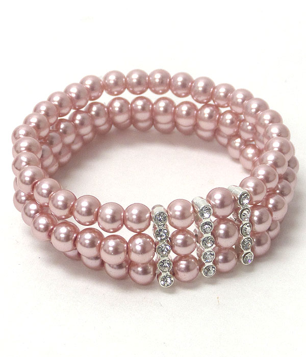 CRYSTAL ACCENT TRIPLE PEARL STRETCH BRACELET
