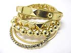 RHINESTONE AND MIXED METAL STRETCH AND LEATHER BAND BRACELET