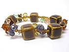 CRYSTAL CUT GLASS AND CERAMIC CUBE STRETCH BRACELET