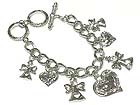 CRYSTAL DECO MULTI CROSS AND HEART CHARM DANGLE BRACELET