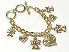 CRYSTAL DECO MULTI CROSS AND HEART CHARM DANGLE BRACELET