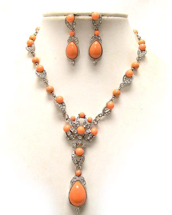 CRYSTAL AND SEED BEADS Y DROP NECKLACE EARRING SET