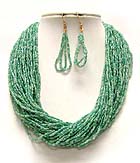 MULTI LAYER SEED BEADS DROP NECKLACE EARRING SET