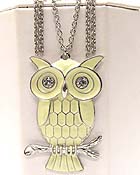 CRYSTAL EYED LARGE EPOXY OWL AND LONG CHAIN NECKLACE
