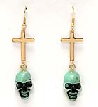 METAL CROSS AND SKULL DROP EARRING