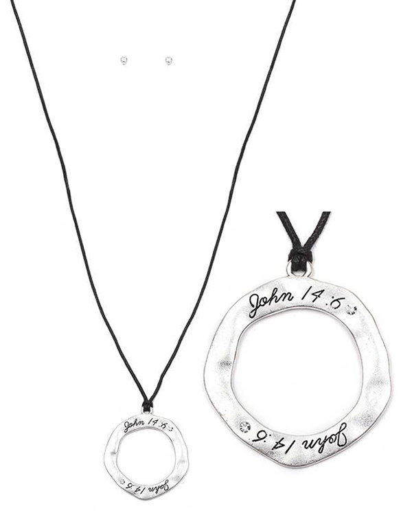 RELIGIOUS INSPIRATION ORGANIC ROUND PENDANT AND WAX CORD LONG NECKLACE SET - JOHN 14:6