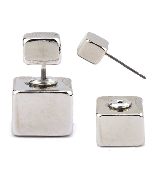 SIMPLE METAL CUBE DOUBLE SIDED FRONT AND BACK EARRING