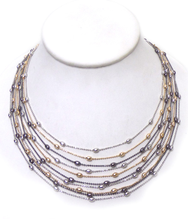 THIN LAYER CHAINS WITH BEAD NECKLACE 