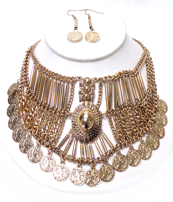 BAROQUE STYLE BOLD LAYER CHAIN WITH COIN DROP NECKLACE SET