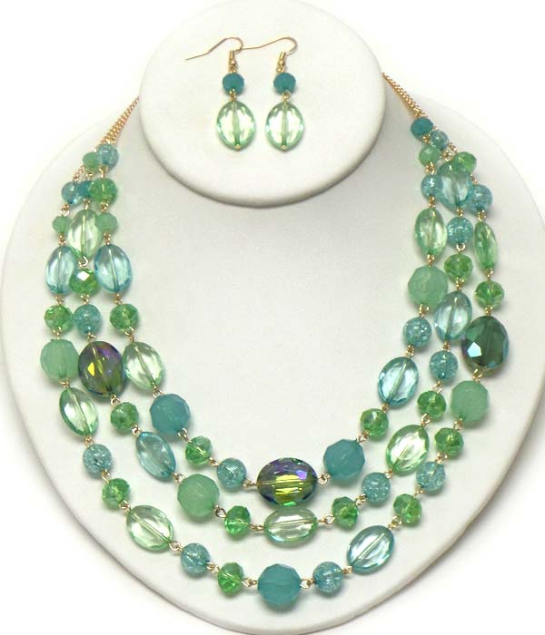 ACRYLIC ICE BALL 3 LAYER NECKLACE EARRING SET